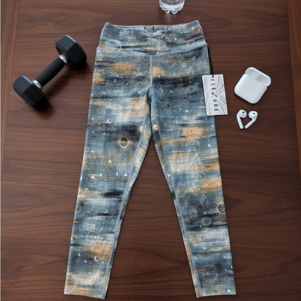 Celestial Patterned Leggings - Blue and Orange - NWT- size medium